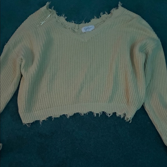 Jessica Simpson Sweaters - Jessica Simpson V-Neck Frayed Hem Sweater - Cream